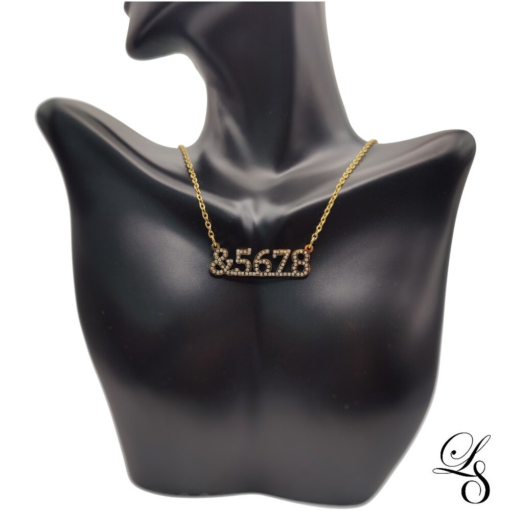 Gold Rhinestone “&5678” Dance Necklace